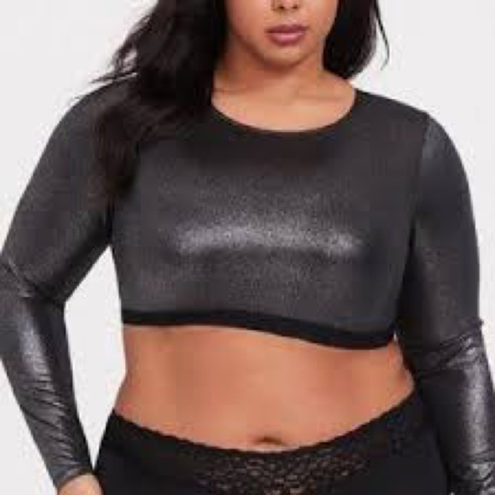 Torrid Curve Under-It-All Black Shimmer Long Sleeve Crop Top 2X